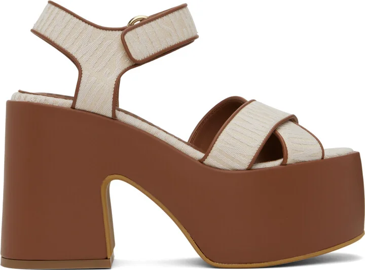 Moschino Beige & Brown Logo Heeled Sandals