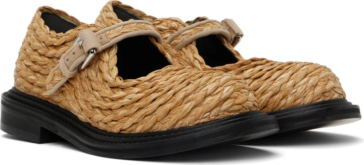Moschino Beige Olivia Raffia Mary Jane Loafers - Image 4