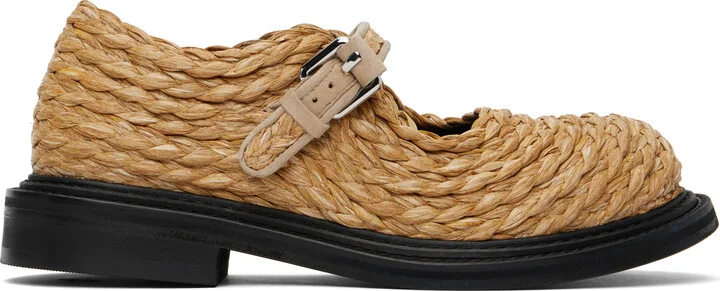 Moschino Beige Olivia Raffia Mary Jane Loafers