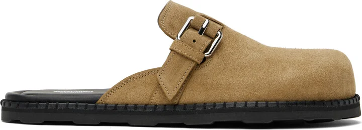 Moschino Beige Suede Mule Loafers