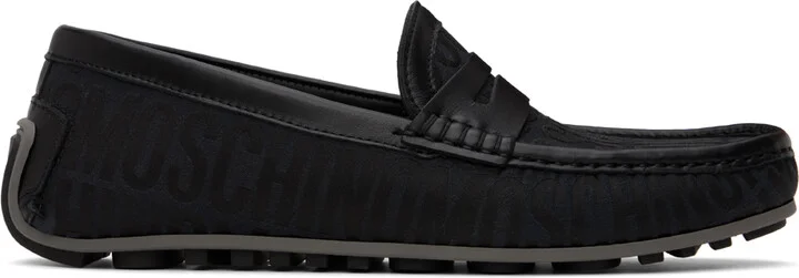 Moschino Black Allover Logo Driving Loafers