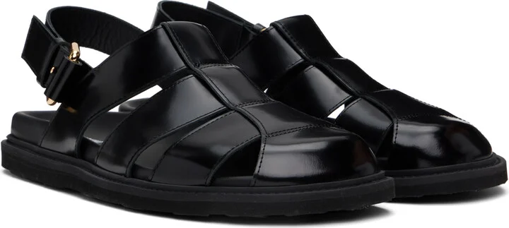 Moschino Black Brushed Calf Leather Sporty Sandals - Image 4