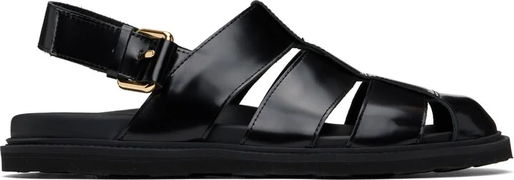 Moschino Black Brushed Calf Leather Sporty Sandals