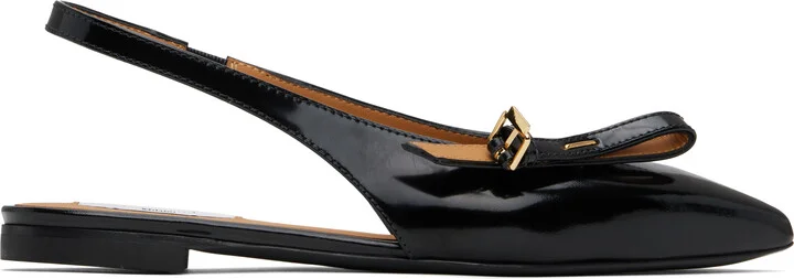 Moschino Black Buckled Bow Ballerina Flats