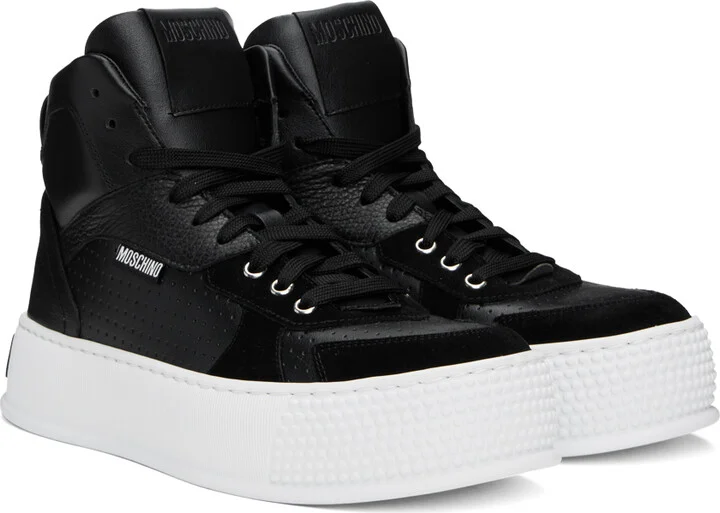 Moschino Black Bumps & Stripes High-Top Sneakers - Image 4