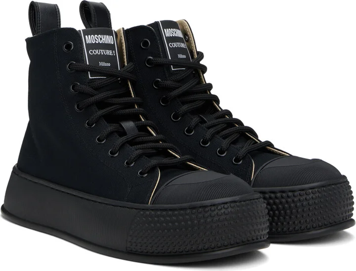 Moschino Black Bumps & Stripes High-Top Sneakers - Image 4