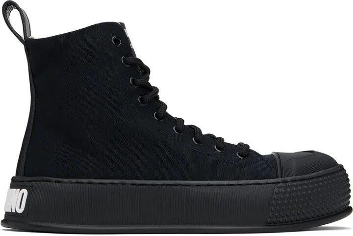 Moschino Black Bumps & Stripes High-Top Sneakers