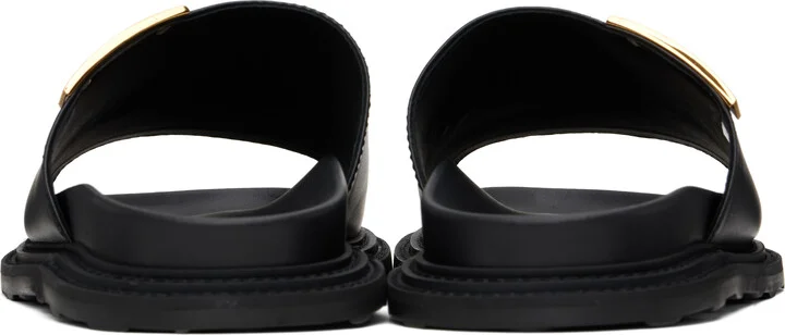 Moschino Black Calfskin Logo Plaque Sandals - Image 2
