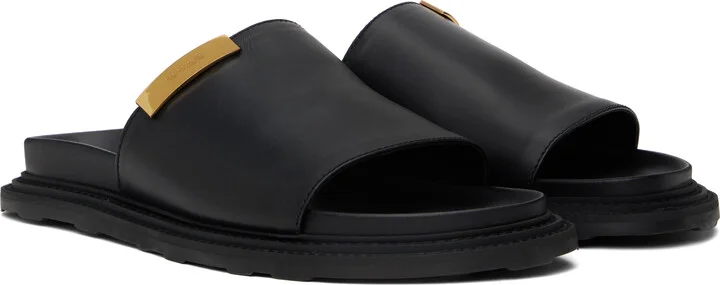 Moschino Black Calfskin Logo Plaque Sandals - Image 4