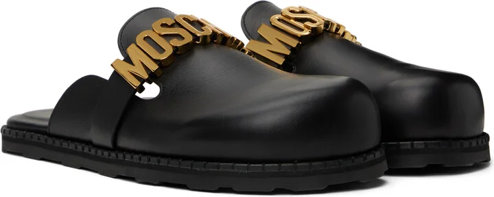 Moschino Black Leather Mule Loafers - Image 4
