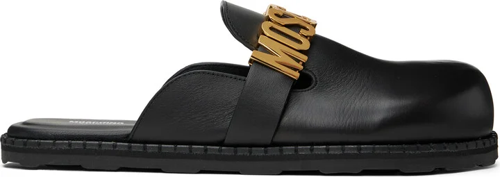 Moschino Black Leather Mule Loafers