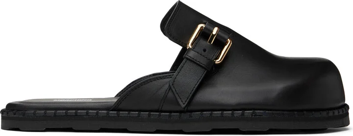 Moschino Black Leather Mule Loafers