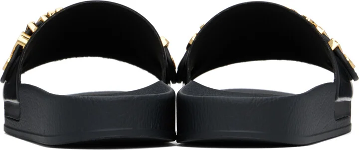 Moschino Black Lettering Logo Pool Slides - Image 2