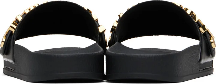 Moschino Black Lettering Logo Pool Slides - Image 2