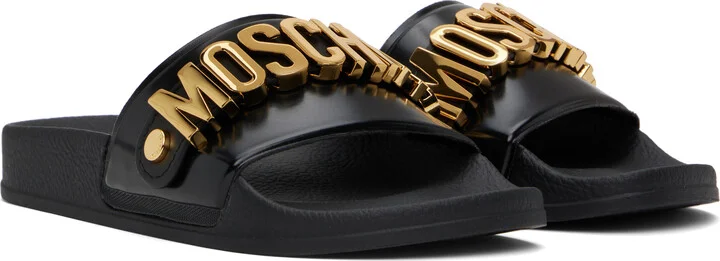 Moschino Black Lettering Logo Pool Slides - Image 4