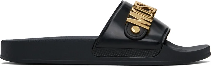 Moschino Black Lettering Logo Pool Slides