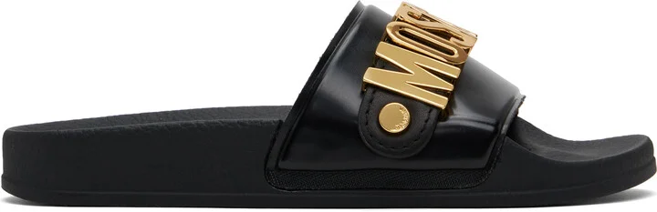 Moschino Black Lettering Logo Pool Slides