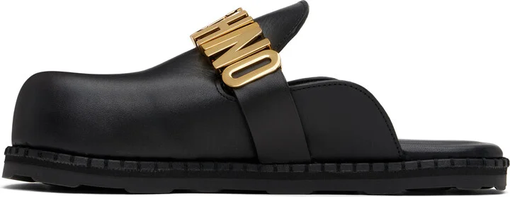 Moschino Black Lettering Logo Slip-on Loafers - Image 3