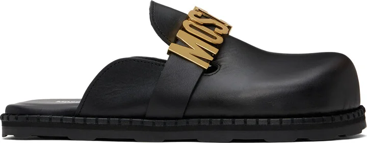Moschino Black Lettering Logo Slip-on Loafers