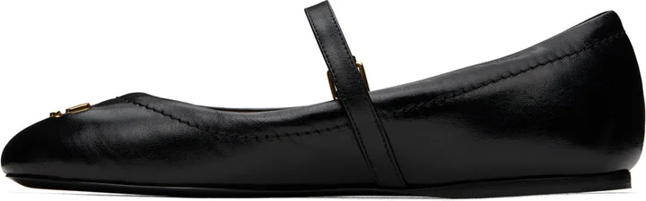 Moschino Black Metal Logo Shiny Calfskin Ballerina Flats - Image 3