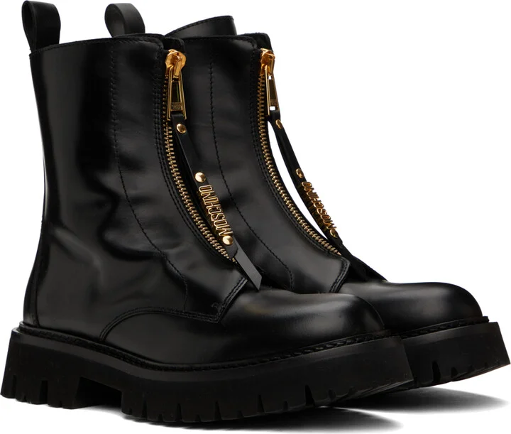 Moschino Black Mini Lettering Logo Boots - Image 4