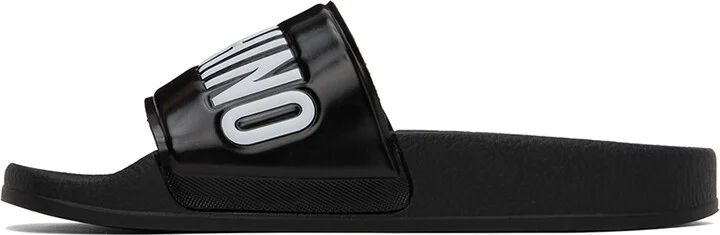 Moschino Black PVC Logo Pool Slides - Image 3