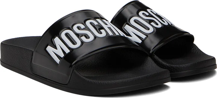 Moschino Black PVC Logo Pool Slides - Image 4