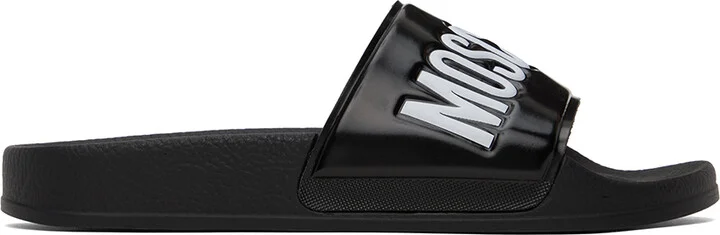 Moschino Black PVC Logo Pool Slides