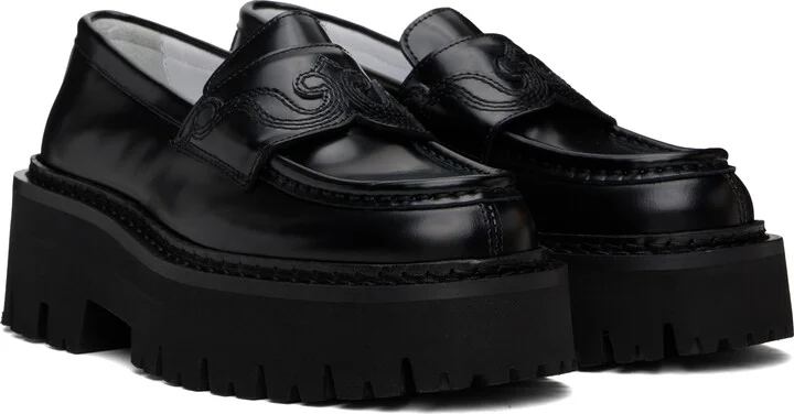 Moschino Black Question Stitch Loafers - Image 4
