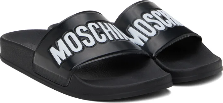 Moschino Black Rubber Pool Slides - Image 4