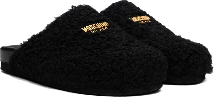 Moschino Black Shearling Slippers - Image 4