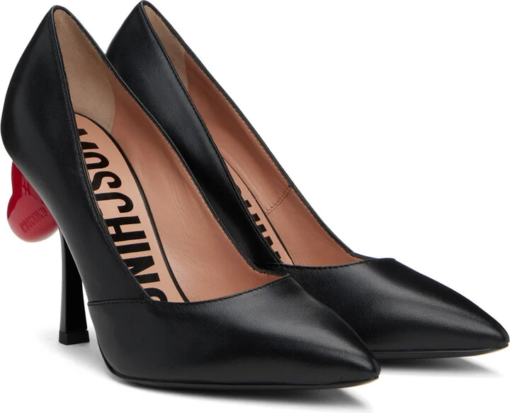 Moschino Black Sweet Heart Nappa Leather Heels - Image 4