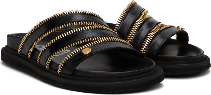 Moschino Black Zipper Detail Sandals - Image 4