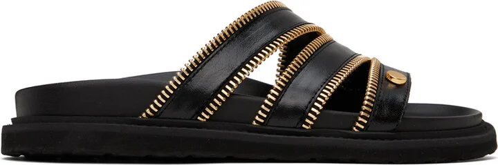Moschino Black Zipper Detail Sandals