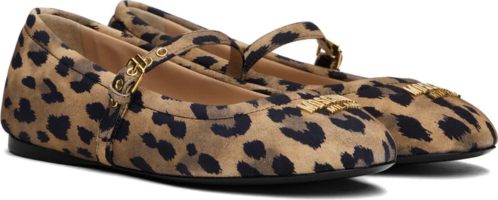 Moschino Brown & Black Metal Logo Ballerina Flats - Image 4
