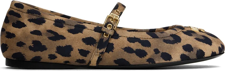 Moschino Brown & Black Metal Logo Ballerina Flats