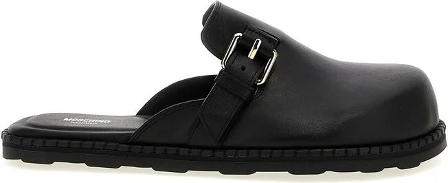Moschino Buckle Detailed Round Toe Mules