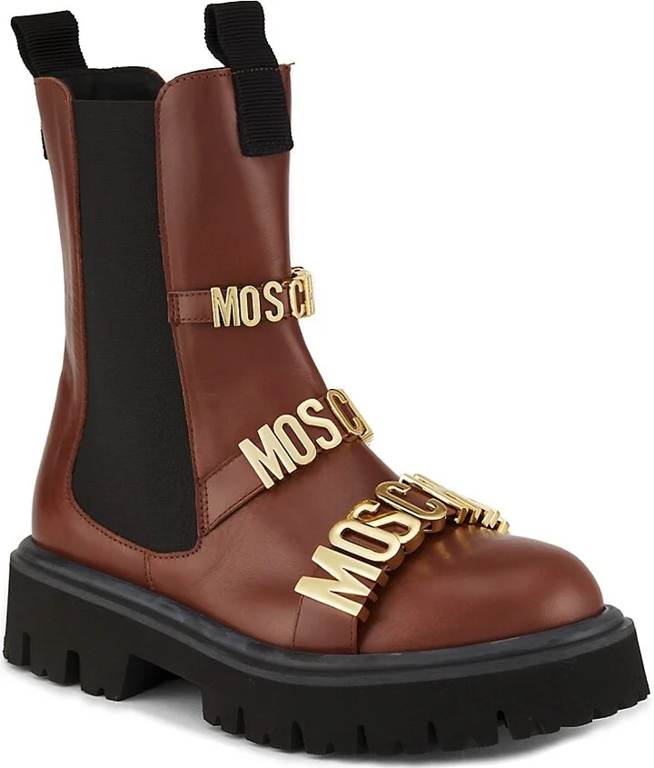 Moschino Couture! Women's Logo Lug Sole Leather Chelsea Boots - Image 2