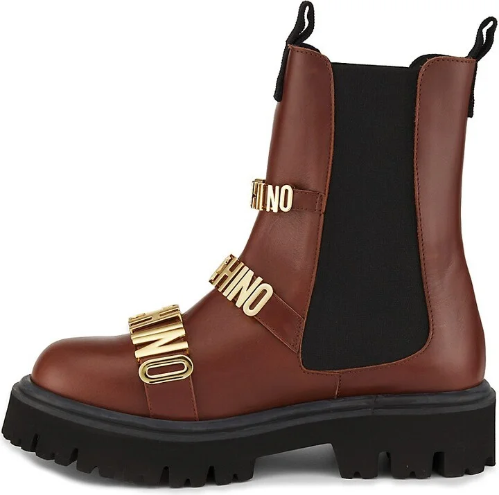 Moschino Couture! Women's Logo Lug Sole Leather Chelsea Boots - Image 4