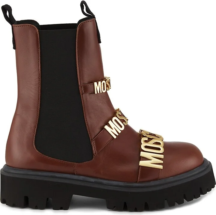 Moschino Couture! Women's Logo Lug Sole Leather Chelsea Boots
