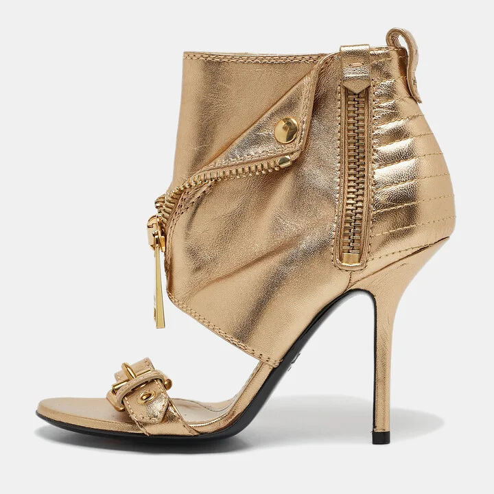 Moschino Gold Leather Stiletto High Heel Sandals Size 36