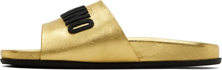 Moschino Gold Rubber Logo Slides - Image 3