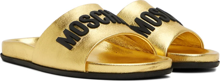 Moschino Gold Rubber Logo Slides - Image 4
