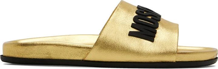 Moschino Gold Rubber Logo Slides