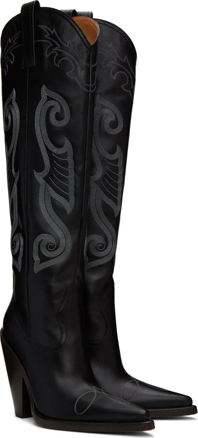 Moschino Jeans Black High Western Boots - Image 4