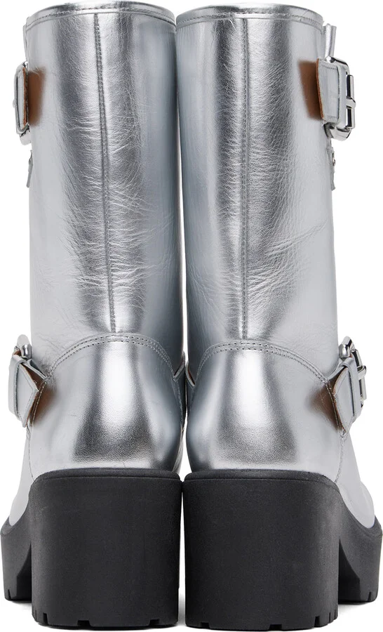 Moschino Jeans Silver Pin-Buckle Boots - Image 2