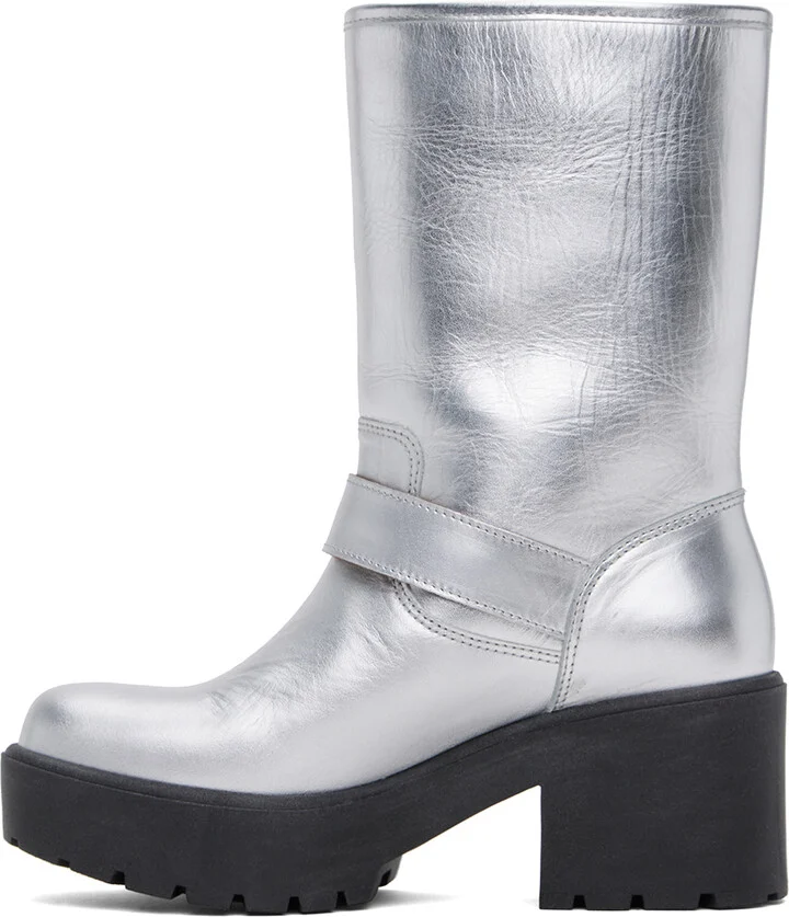 Moschino Jeans Silver Pin-Buckle Boots - Image 3