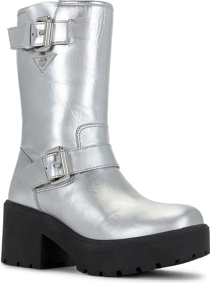 Moschino Jeans Soft Leather Boot in Metallic Silver - Image 2