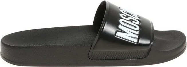 Moschino Logo Embossed Almond Toe Slides