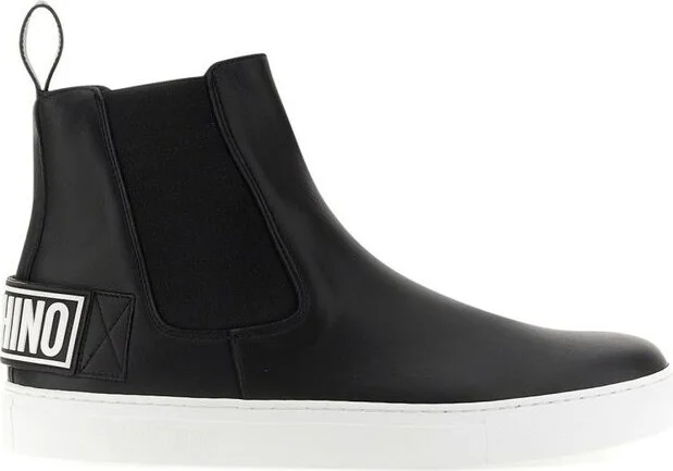 Moschino Logo Embossed Ankle Boots